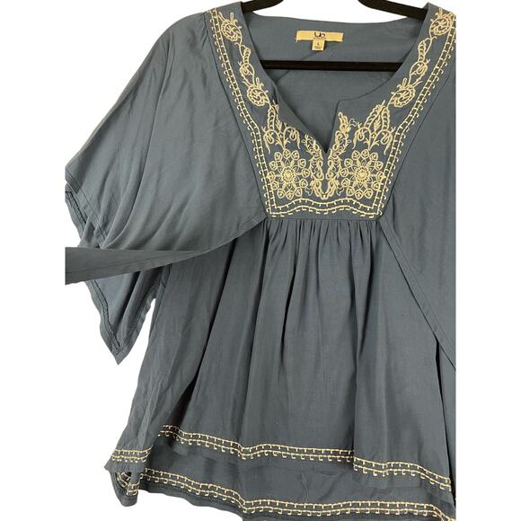 Ya Los Angeles Blue Embroidered Peasant Blouse Sz - Picture 4 of 9
